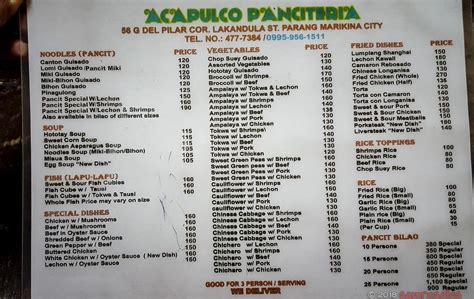 acapulco marikina|Acapulco Panciteria menu price 2022.